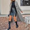 Casaco Peacoat Clássico de Lã com Lapela Notch Longa Casaco Trench Coat Feminino Casual Outono Inverno Sobrecasaco