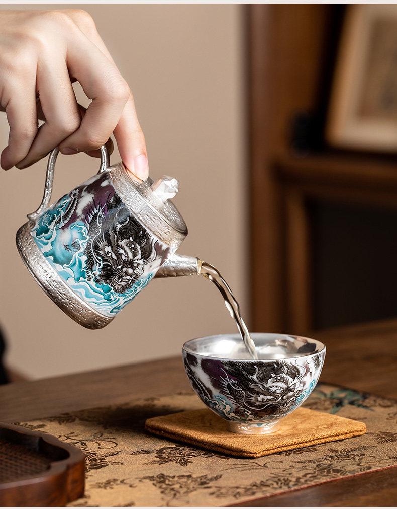 Silver-Plated Dragon Gongfu Tea Cup: Elegant Gift for Elders, Leaders, Parents - Perfect for Birthdays and Housewarmings