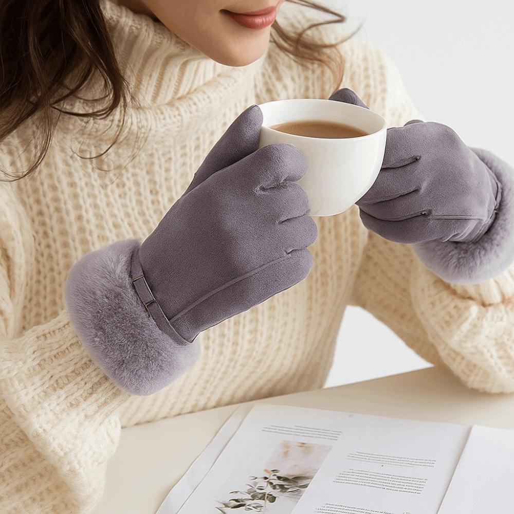 Windproof Full Fingers Mittens Soft Women Winter Gloves Fashion Suede Gloves Skiing