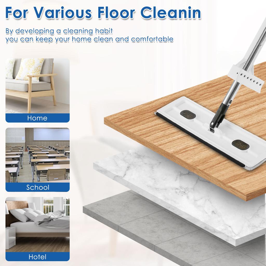 Flat Floor Mop 360 ° Rotating Floor Mop Extra Large Length 137 Cm Wet and Dry Hands-Free Dust Mop for Kitchen Living Room