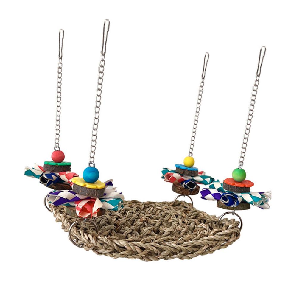 Natural Woven Parrot Hammock Chewing Toy With Wood Bead For Small Bird Cockatiel Budgie Swing Perch Cage Hanging Toy