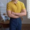 Polo a Maglia a Righe Verticali da Uomo Estate Nuove Slim Monocolore Traspiranti Colletto a Revers Business Manica Corta Polo Top