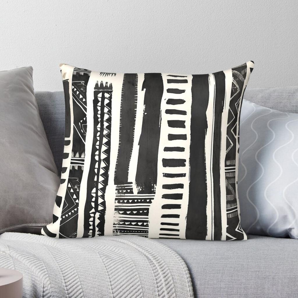 Schwarz Weiß Schlammtuch Kissenbezug Polyester Leinen Samt Kreativ Reißverschluss Dekor Kissenhülle Heimkissenbezug