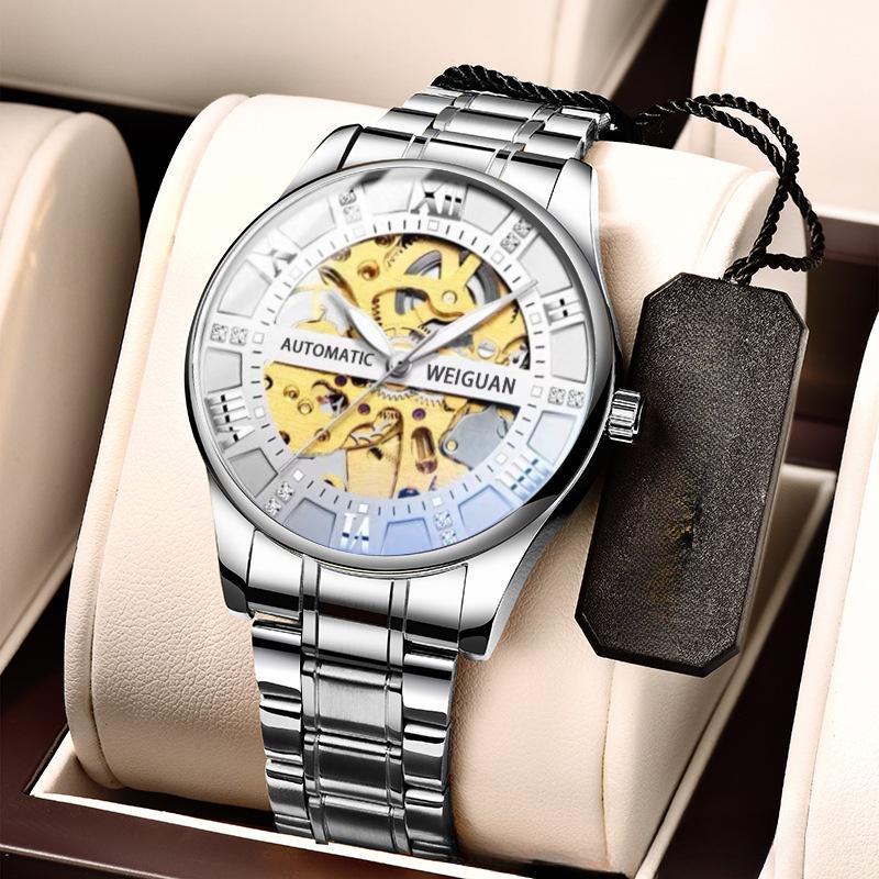 

Полностью автоматические механические часы мужские полые часы стальной браслет бизнес водонепроницаемые светящиеся модные новый стиль