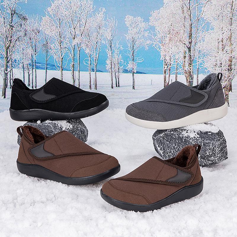 Wide Toe Box Elderly Warm Shoes Men Women Hook & Loop Plush Walking Shoes Winter Casual Cotton Footwear Size 35-46