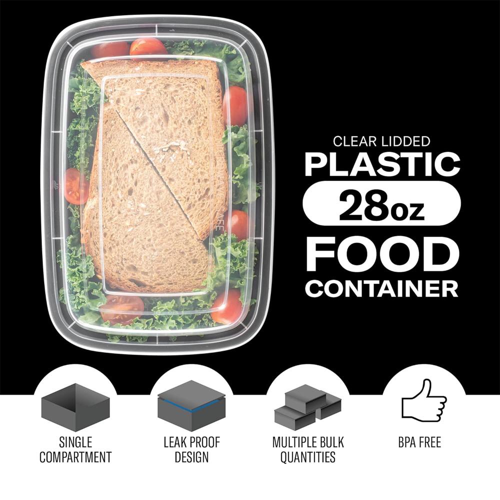 28OZDisposable Meal Prep Containers Microwave Safe Food Storage Containers with Lids Take Out Disposable Plastic Bento Lunch Box