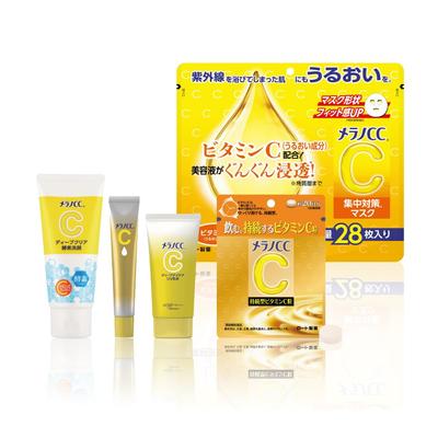 Zestaw pielęgnacyjny Melano CC Vitamin Special Care face premium UV sheet witamina 5 sztuk (enzymatyczny płyn do mycia, serum, emulsja, maska, suplement)