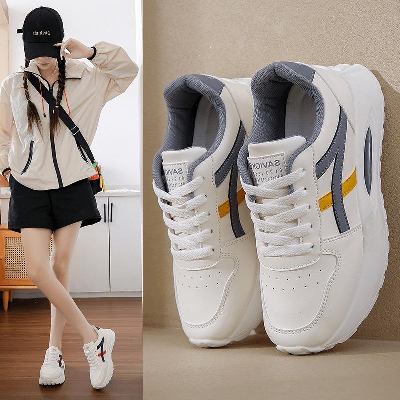 Casual Thick Sole Height Increasing Korean Style White Running Sneakers For Women