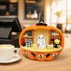 Small Halloween Ornament Ghost Bartender Pumpkin Figurine, Mini Bar Scene Coffee Lighted Tabletop Decoration for Living Room, Entryway, Mantel, Table,