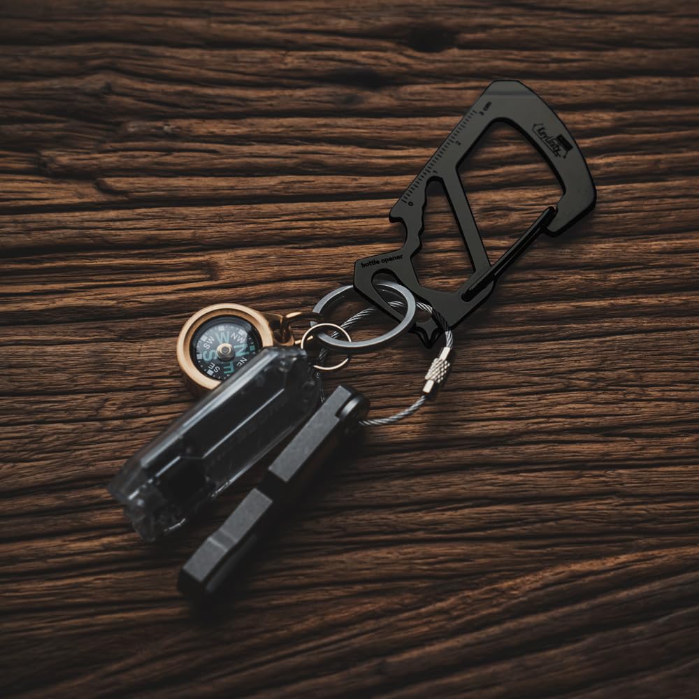 KeyUnity KS00 Multi-Tool Carabiner Keychain [Ruler, Bottle Opener, Screwdriver, Spanner] Multifunctional, Lightweight, Stylish EDC Tool, Stainless Ste