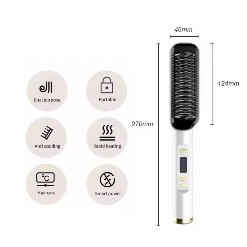 Electric Hot Comb Ceramic Beard Straightening Styler Flat Iron Hair Straightener Brush Negative Ion Anti-Scalding Styling Tool