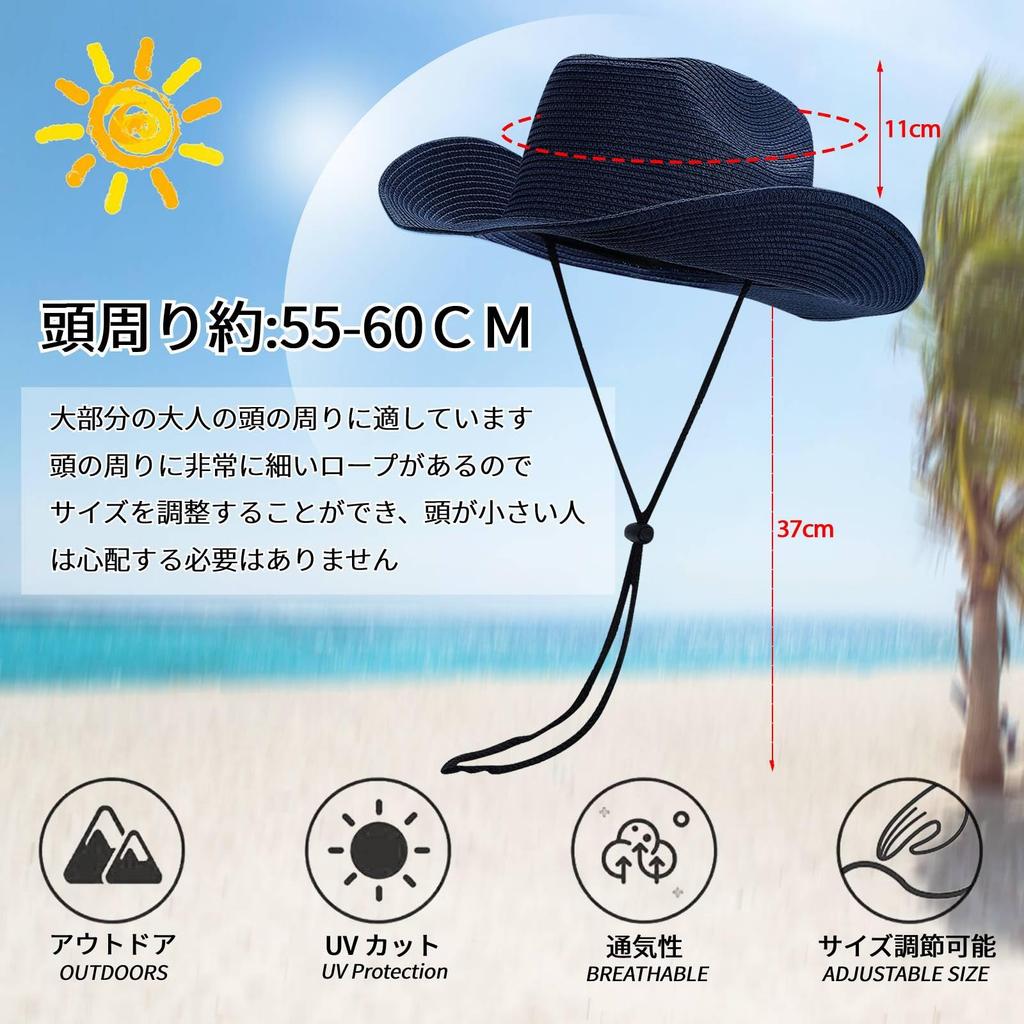 CLAPE Straw Hat with Wide Brim and Chin Breathable and Popular Cowboy Hat for Outdoor and the Beach Men's Strap, Quick-Drying, Activities, Cycling,