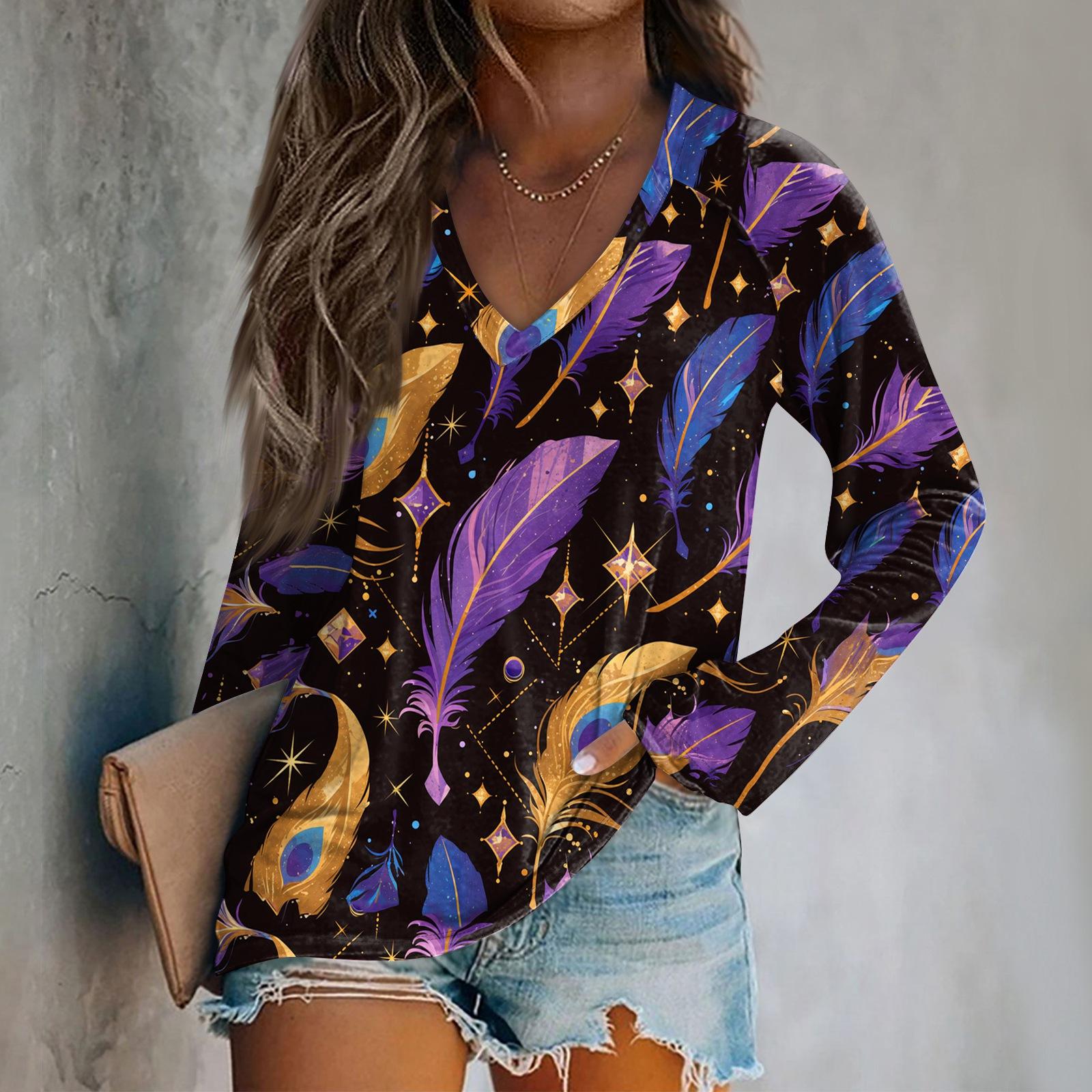 Ladies  Carnival Printed Fashion Shoulder Long Sleeve T-shirt Casual Top L