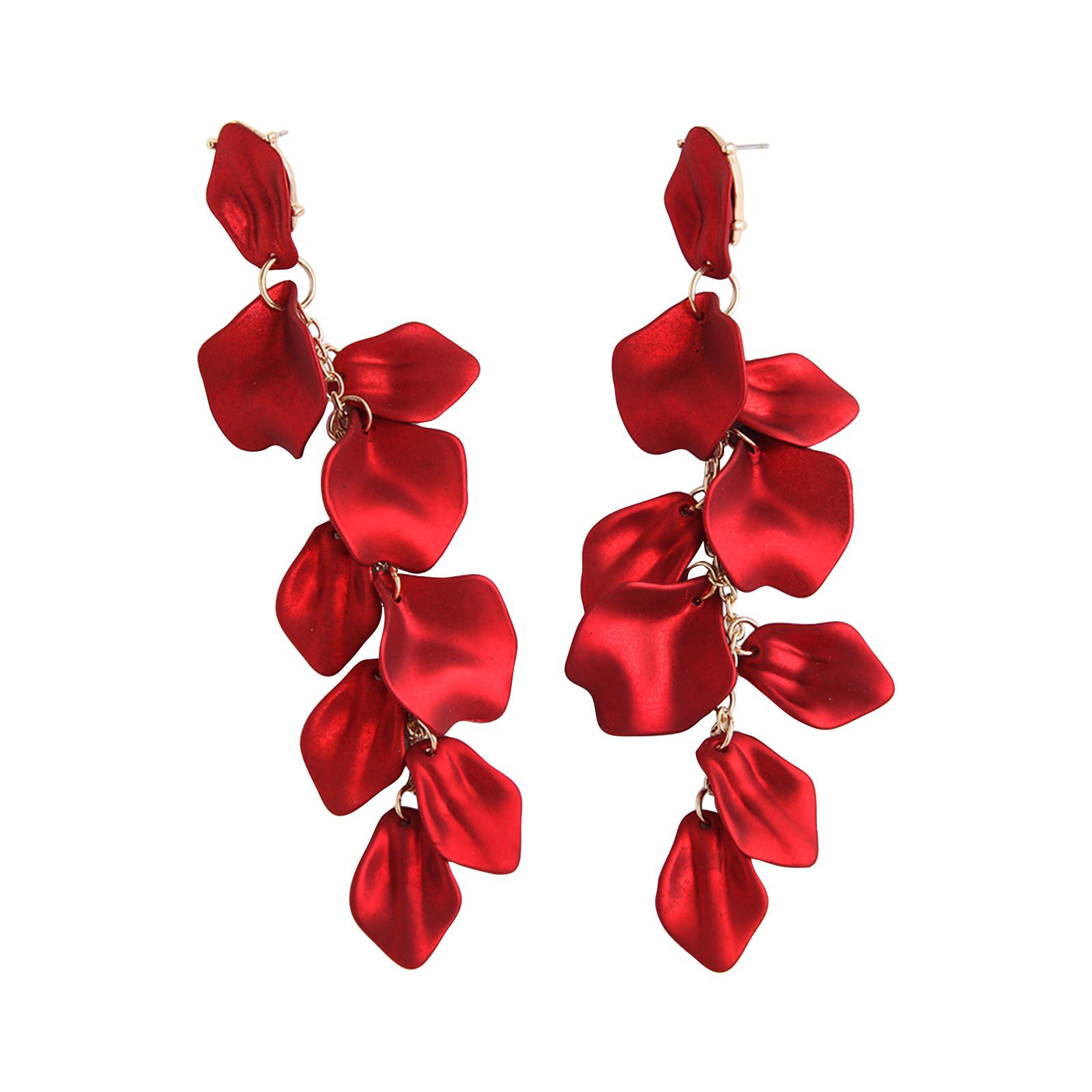 

Vintage Style Long Dangle Earrings Floral Leaf Petal Design Lightweight Statement Jewelry for Women and Girls One Size красный
