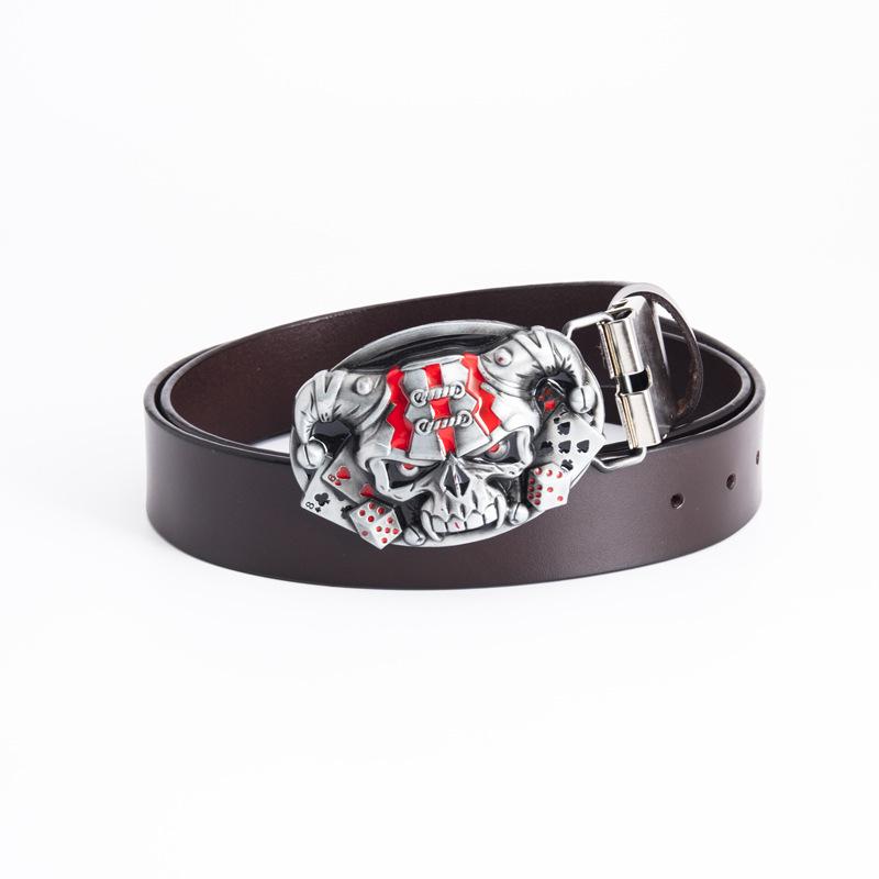 Cowhide Men's Belt - Personalized Barber Stylist Exclusive with Clown Skull Design