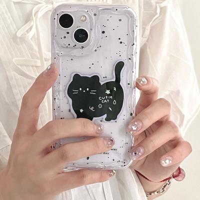 Ins Black Cat Imd Shokcproof Shell For Iphone 13 12 Pro Max 14 Promax 11 Cute Cartoon Lovely Non -Slip Back Cover Fundas