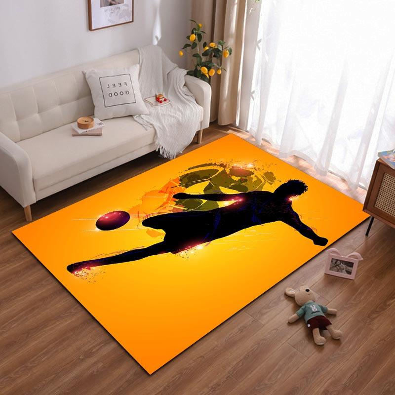 

Soccer Player Silhouette on Orange Abstract Art Carpet Design Suitable for use as an anti-slip for living room bedroom sofas 40x60cm( 15x23in )