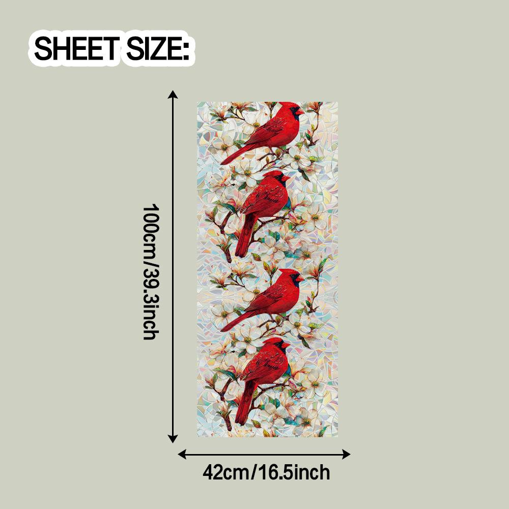 

Вырезанные лазером Ярко-красный Кардинал и Винтажный Цветочный Декор Окна для Гостиной Кабинета Статические Наклейки 42*100cm