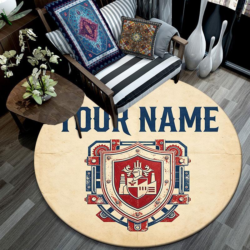 Custom Name,Atlético Madrid pattern round rug,Carpet Rug for Living Room Bedroom Playroom ,Non-slip Floor Mat,Holiday Gifts and Birthday Gifts.