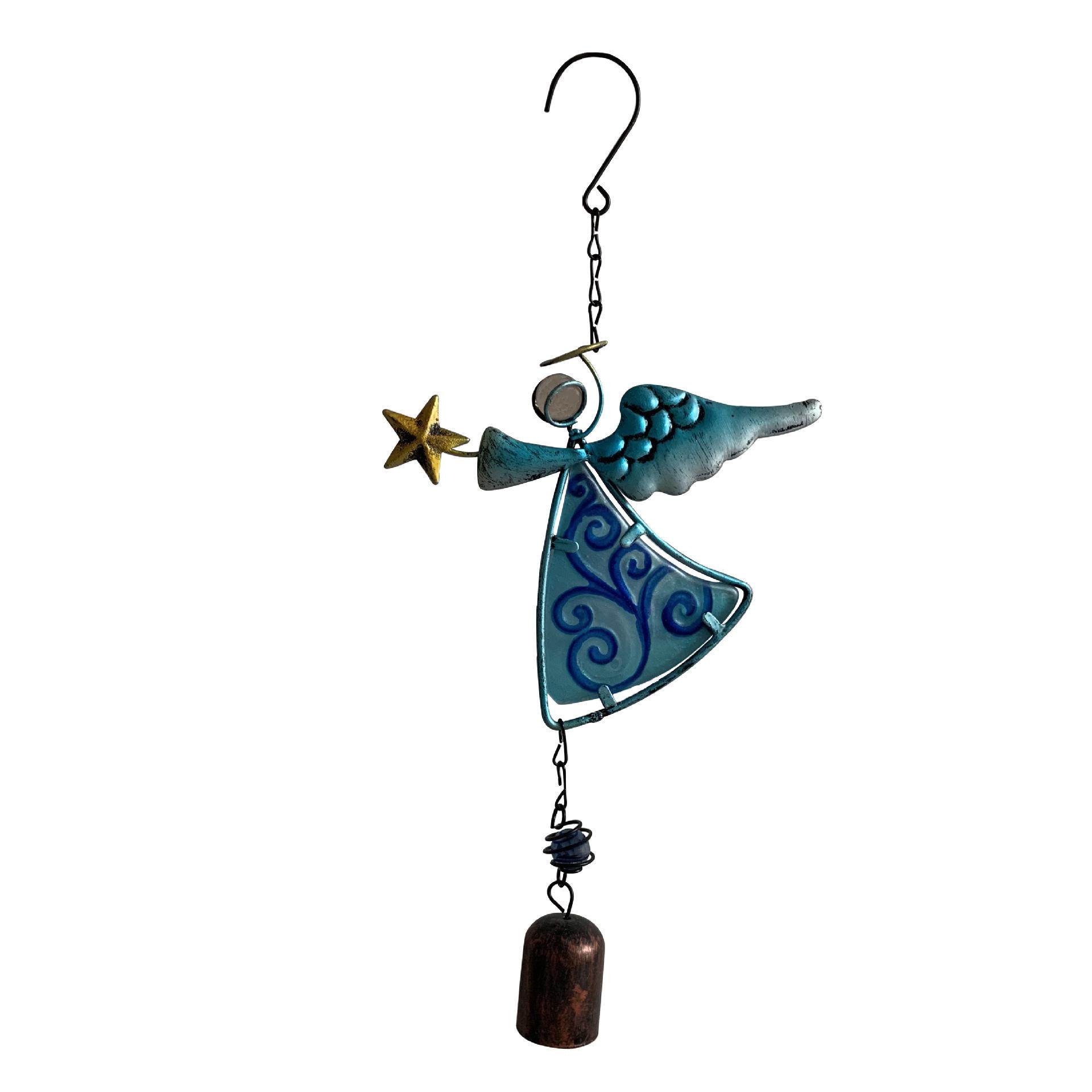 Metal Craft Angel Wind Chimes Glass Painted Ornaments Suitable for Balcony Courtyard Garden Decoration