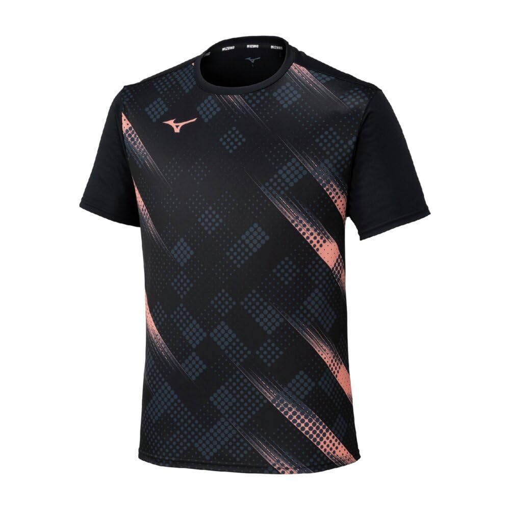 Mizuno Table Tennis Game Shirt, Short Sleeve, JTTA Certified, Moisture-Wicking, Quick-Drying, Unisex, 82JAC103, Black