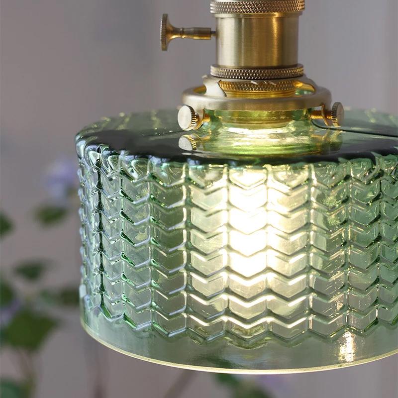 LED Vintage Glass Pendant Light Green Hanging Lamps Living Room Decor Luminaire Hall Bedroom Dining Room Indoor Fixture Lustre