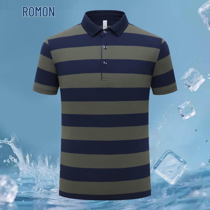 ROMON Men s Stripe Polo T-Shirt 4XL