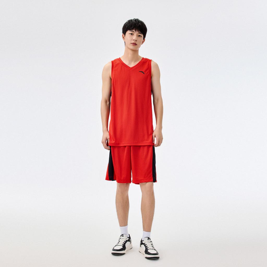 Anta Loose Fit Color Block Tank Top And Elastic Shorts Casual Sports Set Men sets Classic-Red Basic-Black 152451212-3