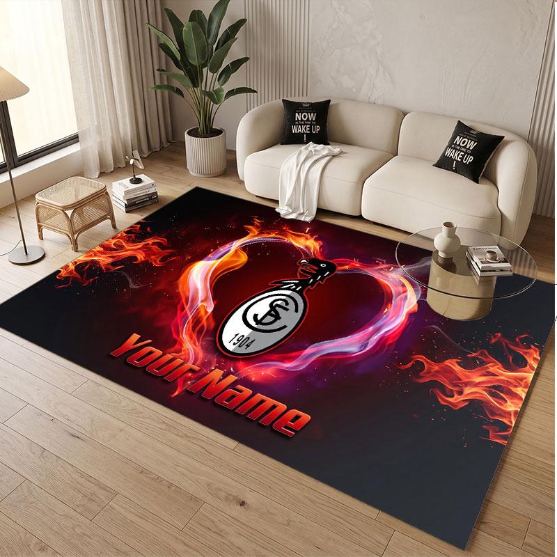Custom Rug SC Freiburg Pattern Print Name Text Soft Non‑Slip Floor Carpet for Home Indoor Decoration