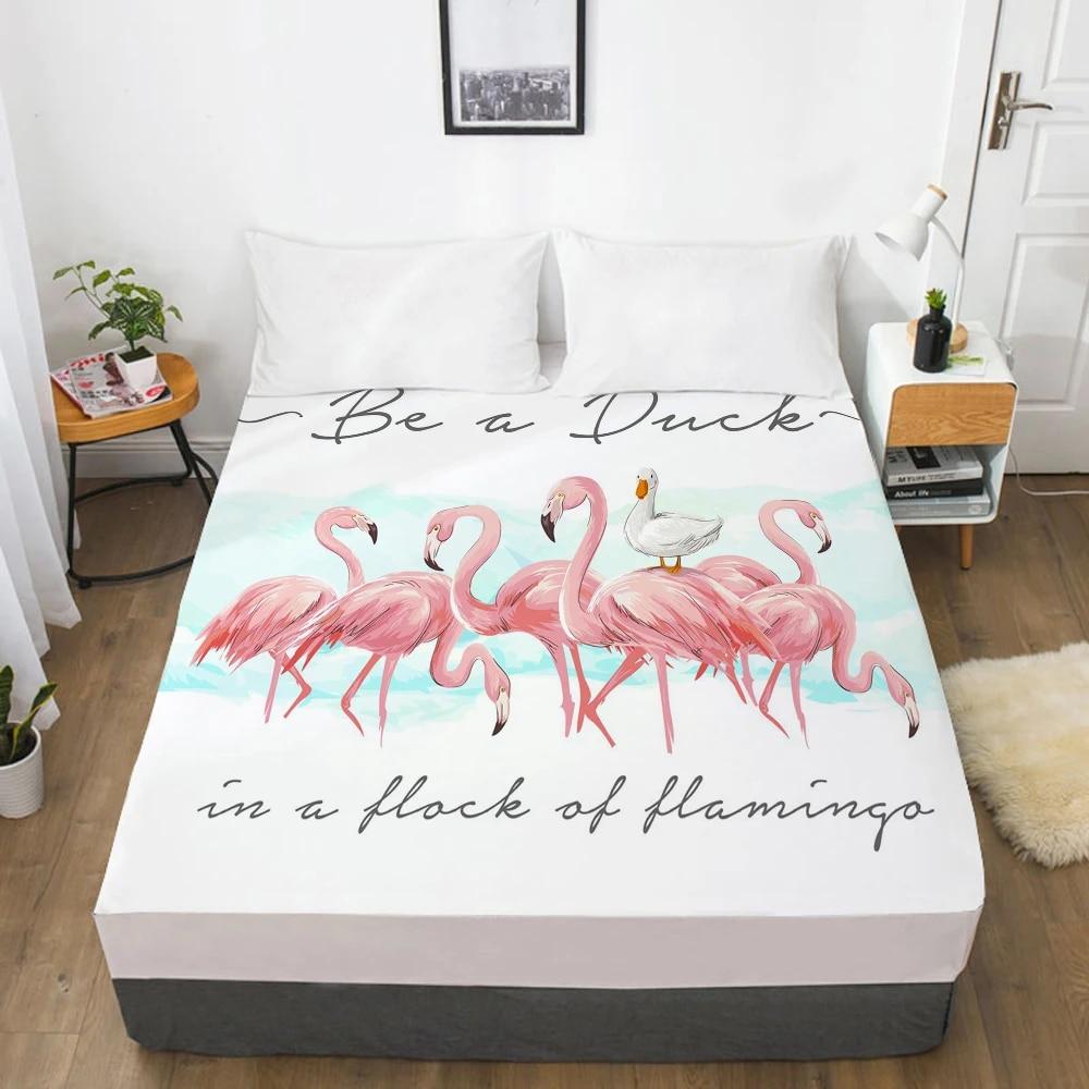 Bedding Mattress Cover Bed Fitted Sheets With Elastic Band Linens Queen/King Size Bedsheet 90/150/160X200CM Watercolor Flamingo