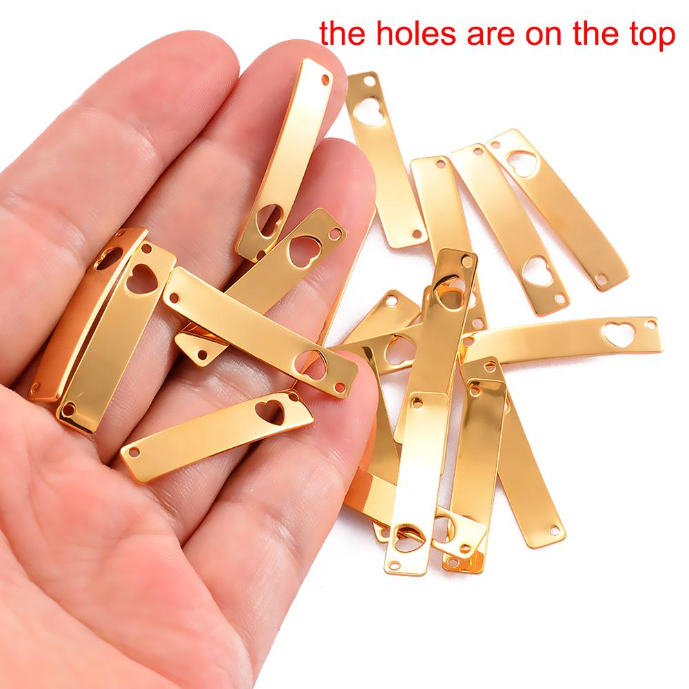10pcs/lot Stainless Steel Mirror Polish Bend Blank Bar with Hollow Heart Charms Connector DIY Jewelry Making Necklace