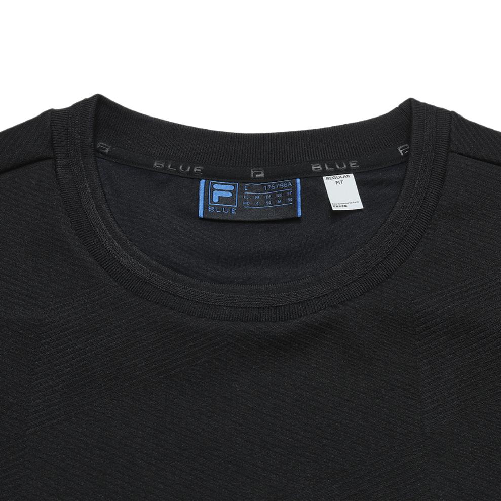 Fila Blue Solid Knit Crew Neck Drop Shoulder Pullover Sweatshirt Men sweatshirt Black F11M612213F-BK