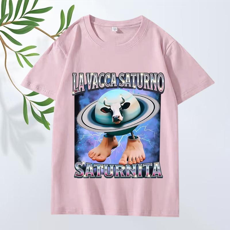 Italian Brain  La Vacca Saturno Saturnita Funny Cow Meme T Shirt Men’s Women Oversized 100% Cotton Cool Summer Print Unisex Tops