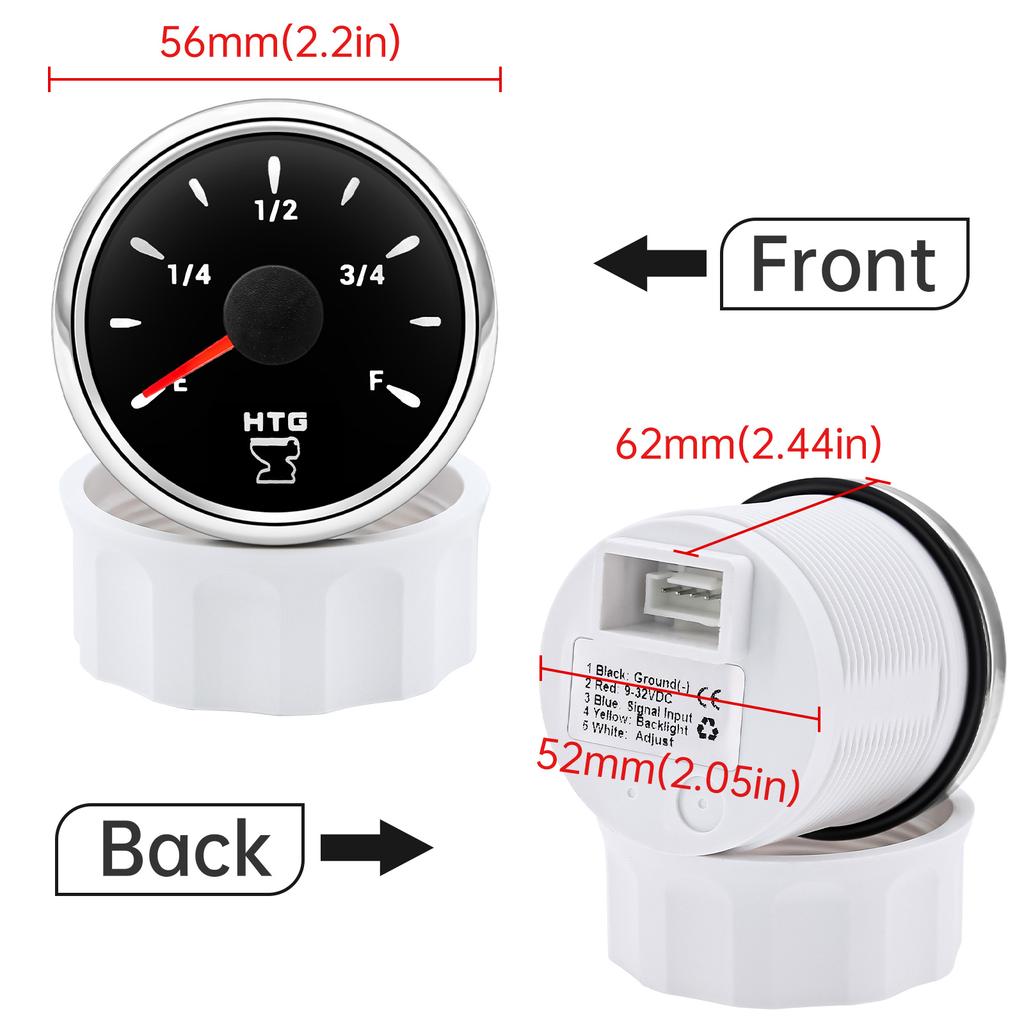 52mm Car Boat Sewage Level Gauge + Sewage Level Sensor Stainless Steel 0-190ohm 100-500MM Holding Tank Meters  9-32v Universal