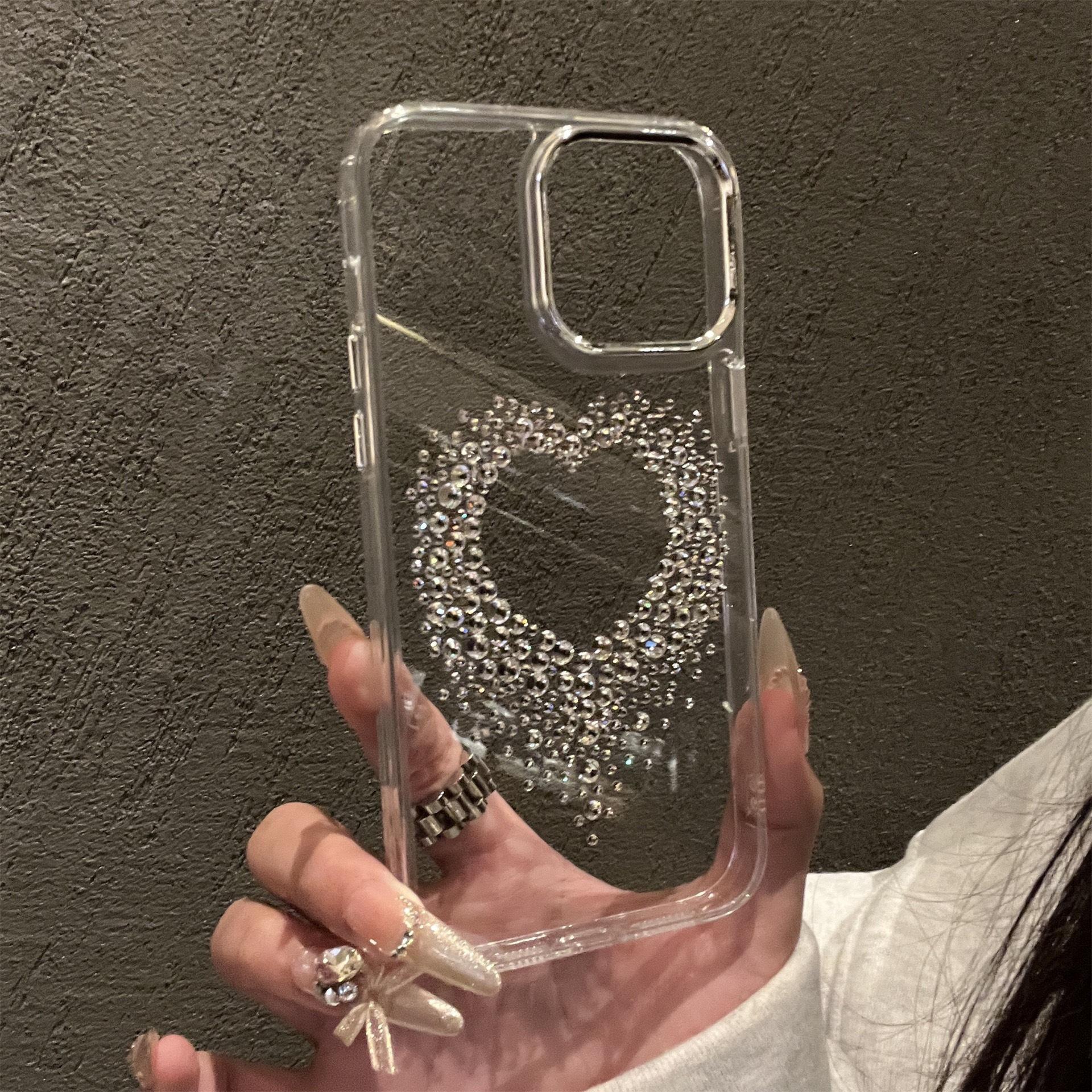 

Transparent Rhinestone Mobile Phone Case for IPhone16promax Love for Apple 17 Stars 14pro Butterfly Light Luxury For iPhone 17Promax