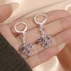 S925 Sterling Silver Purple Cubic Zirconia Flower Hoop Earrings Crystal Floral Dangle Earrings Silver Plated Party Jewelry