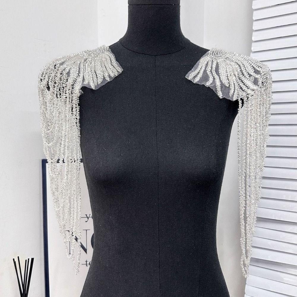 2Pcs Vintage Sequin Shoulder Ornaments DIY Sewing Patch Shoulder Applique  Party Costume