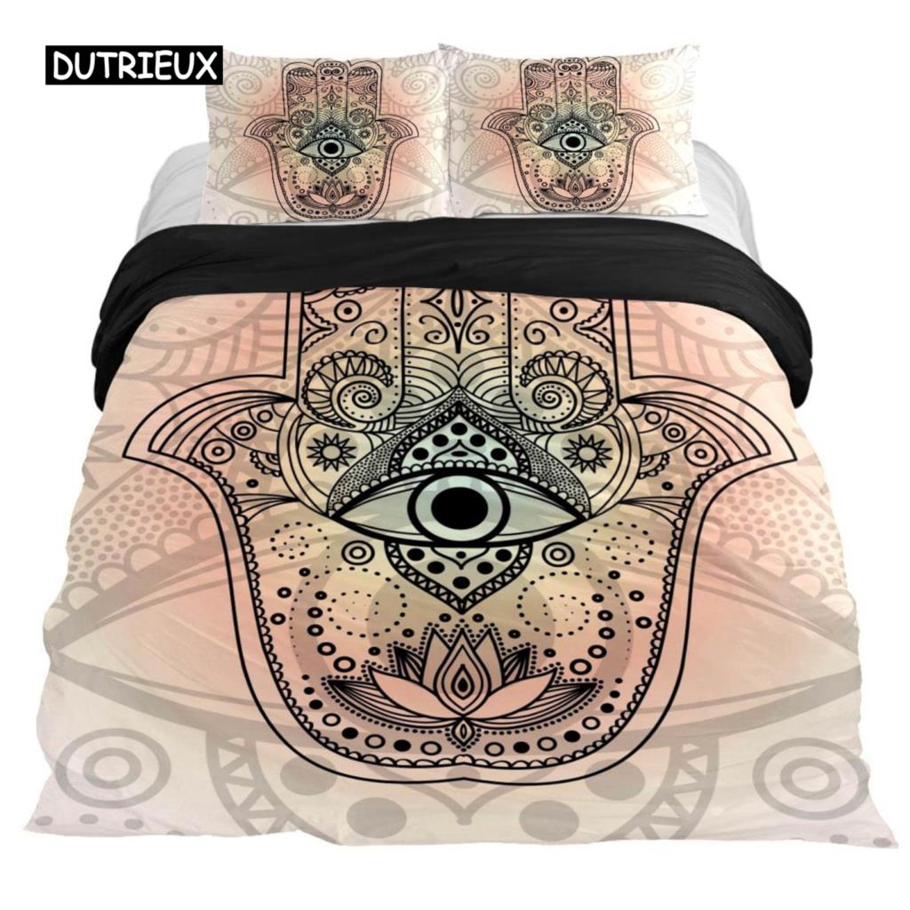 Indian Hand Hamsa Duvet Cover Polyester Galaxy Bedding Set Boho Chic Style Comforter Cover for Teen Adult Double Queen King Size