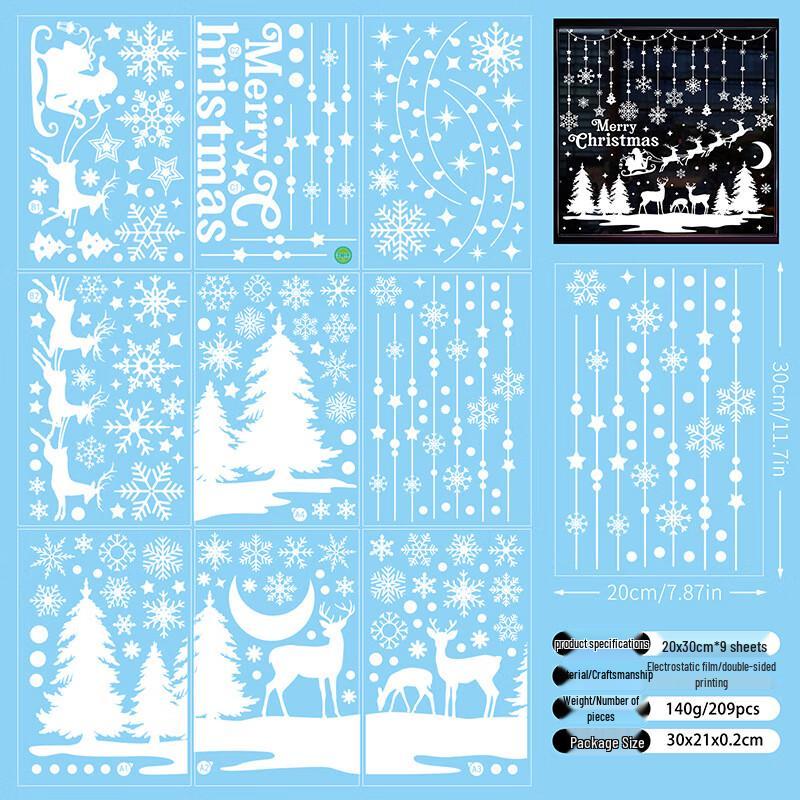 Christmas White Snowflake Elk Static Window Decals
