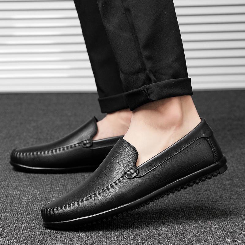 Fashion Summer Mens Loafers Breathable Lightweight Business Casual Shoes Fashion Genuine Leather Driving Shoes for Men Zapatos De Hombre