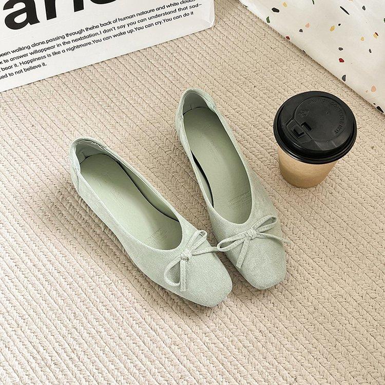Retro Ballet Flat Bottom Red Light Mouth Single Shoes Women's New Suede Gentle Soft Sole Doudou Shoes One Pedal Ladyshoes