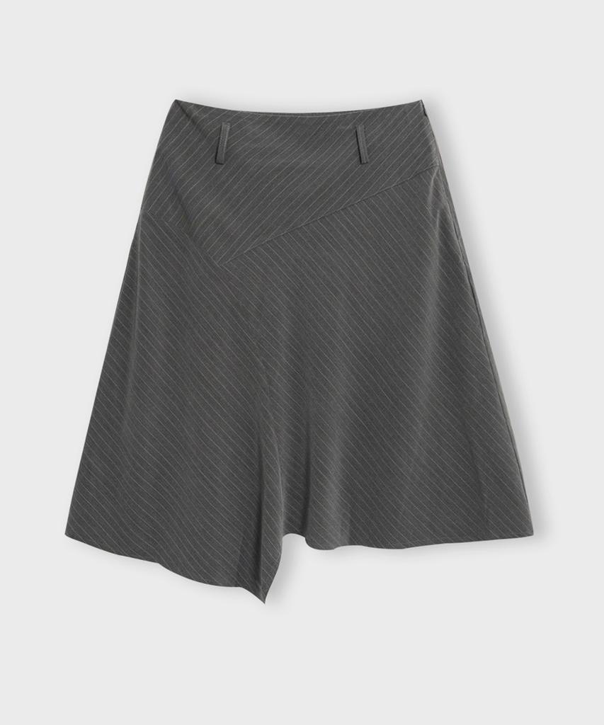 Chix Pinstripe Asymmetrical Midi Skirt Charcoal