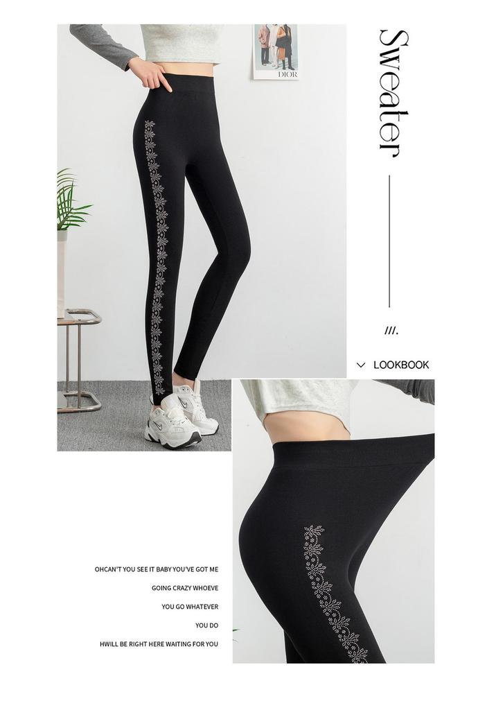 Shiny Rhinestone Side Stripe Modal Leggings - High Elasticity Yoga Pants for Women.
