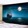 Beautiful Sea Sunset Nautical Tapestry Hippie Retro Pirate Ship Rune Skull Wall Hanging Psychedelic Home Room Decoration