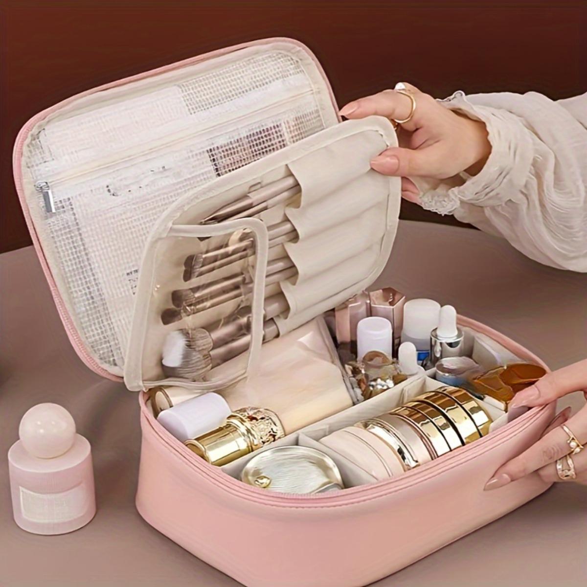 

Многослойная съемная косметичка большой емкости, дорожная косметичка из синтетической кожи, универсальная портативная сумка для хранения косметических принадлежностей, розовый