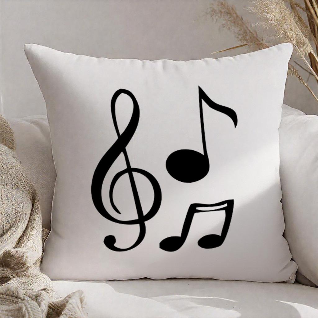 Music Notes Pillow Cover 2D Printed Polyester Sofa Cushion Case – Elegant Black & White Design For Music Lovers 40X40Cm