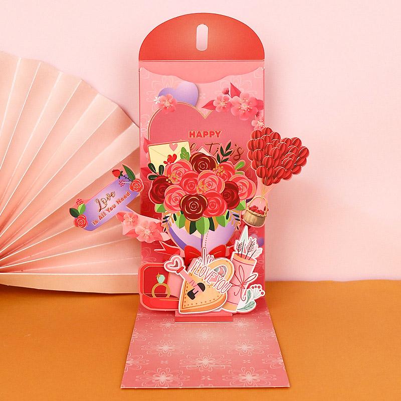 Festival Creative 3D Red Packets Cash Gift Bag Birthday Wedding Party Father s/Mother s/Valentine s Day Gift Cards Red Envelope