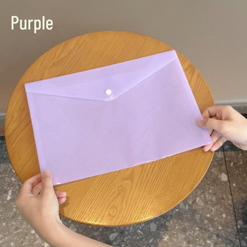 A4 Morandi Transparent Snap Button Document Folder - Waterproof Macaron Color Plastic Bag