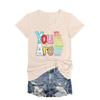 Summer V-neck 3D Letter Printed Top Fashionable Casual Short Sleeved Women's T-shirts