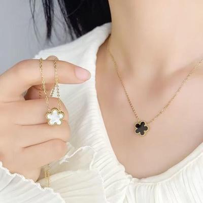 Collar de Acero Inoxidable de Moda para Mujer Flor de Cinco Pétalos Trébol Simple Elegante Collares para Mujer Colgante Encanto Joyería Accesorios